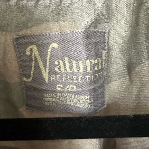 Natural Reflections Camo Chambray Like Ribbed Knit Trim Bomber Jacket Pockets S - Picture 7 of 10